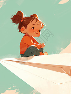 坐在纸飞机上飞翔的可爱卡通小女孩插画