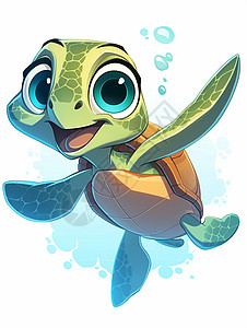 一只大眼睛开心笑的可爱卡通小海龟高清图片