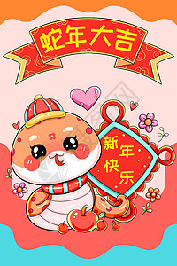挂中国结可爱卡通新年春节中国结蛇插画插画