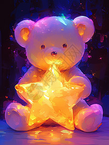 抱着玩偶抱着星星的可爱卡通小熊插画