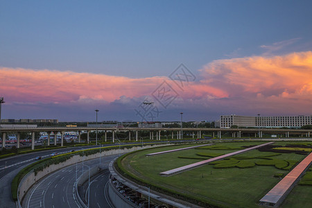 日落的首都机场背景图片