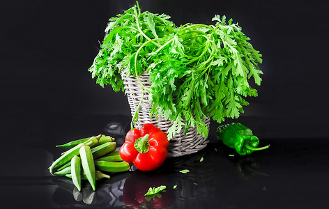 篮蔬菜茼蒿棚拍背景