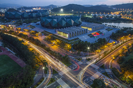 夜景城市广东晚霞高清图片