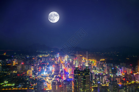 中秋圆圆的月亮深圳中秋城市圆月背景背景
