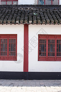 窗角设计素材白墙红窗朱角镇古镇建筑背景