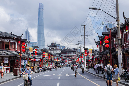 上海老街红灯笼喜庆国庆高清图片