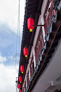 路灯彩平素材上海老街红灯笼国庆喜庆背景