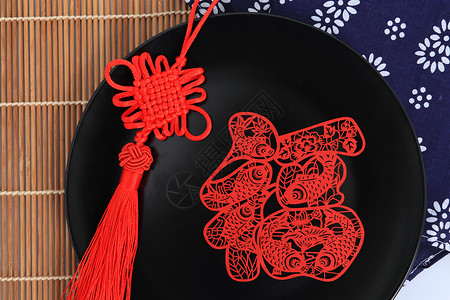 中国风福字传统工艺品中国结剪纸背景