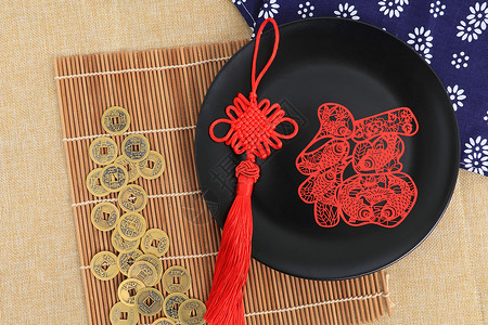 传统工艺品中国结剪纸背景图片
