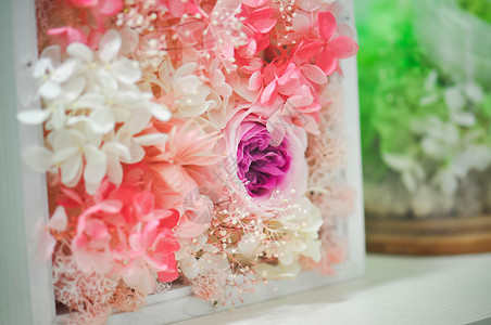 相框DIY粉色花组合背景