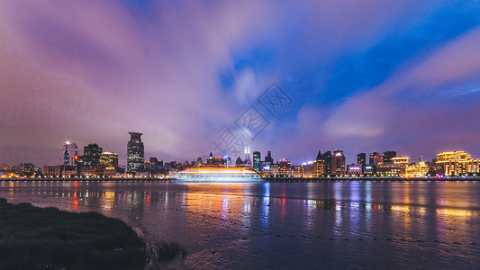 陆家嘴滨江大道慢门夜景高清图片