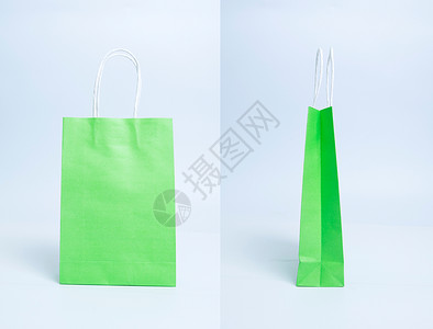 纯色绿色购物袋纸袋单个拍摄背景图片