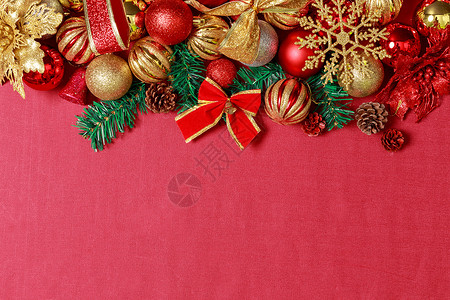金色花环圣诞节红色装饰背景背景