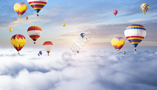 云朵上的热气球背景图片