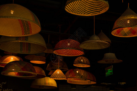 竹建筑城市商场店铺创意灯光背景