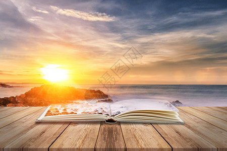 阳光清晨海滩背景设计图片