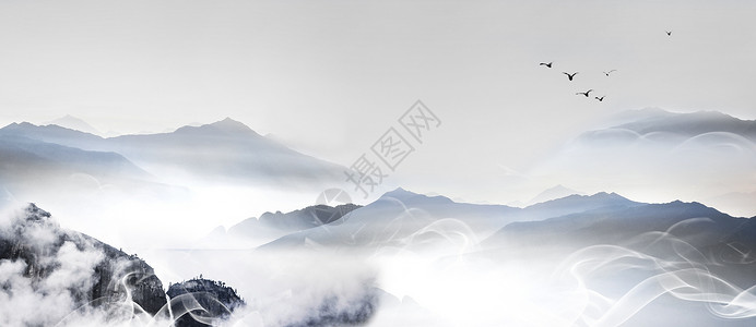 古风写真中国风云雾山设计图片