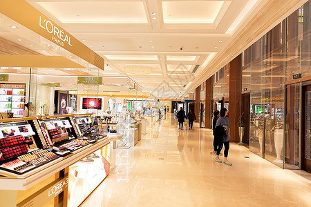 电梯结构化妆品女性购物场景展示背景