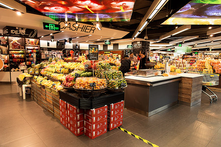 食品微生物高档超市水果摊位展示背景