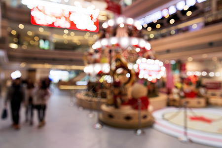 旋转木马设施城市商场圣诞场景虚化背景