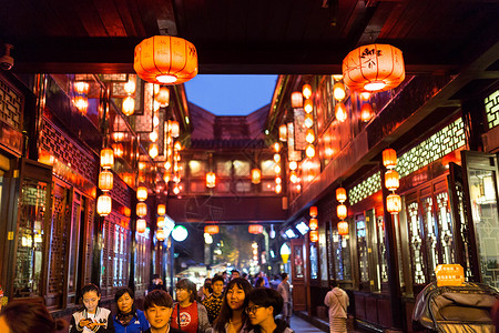 城市慢生活成都巷子景点夜景背景