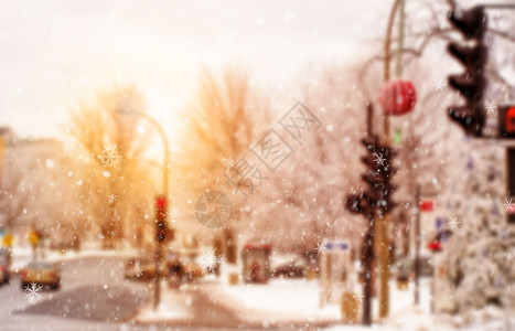 分阶段交通灯雪中街角背景设计图片