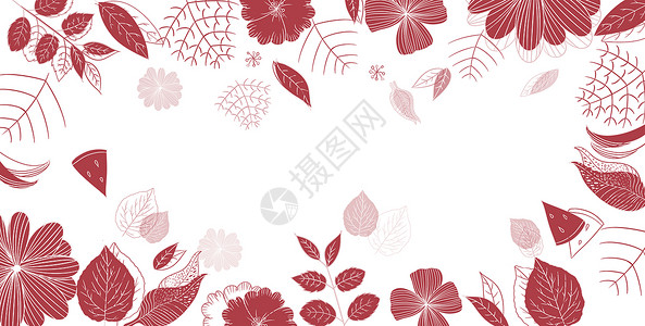 红色的花卉花朵边框背景插画