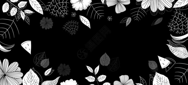 手绘植物花朵大气黑色花朵边框背景背景