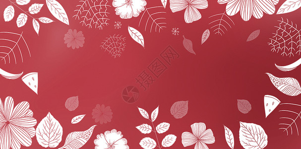海报中国红花朵边框背景插画