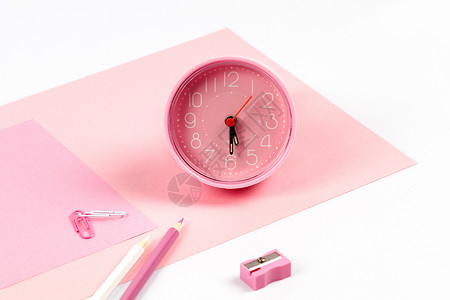 文具夹子小清新粉色闹钟元素桌面背景