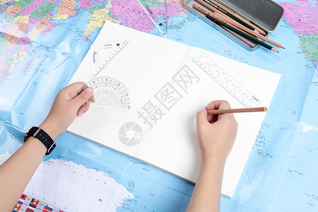 商务世界地图图纸规划设计概念场景背景