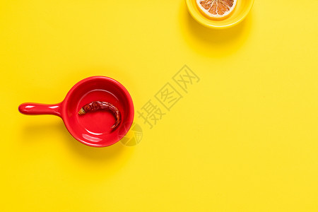 柠檬片红辣椒撞色背景素材图片素材