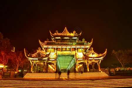 寺庙门美丽的都江堰南桥夜景背景
