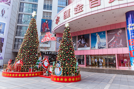 雪人圣诞节装扮商场圣诞树温馨装扮背景