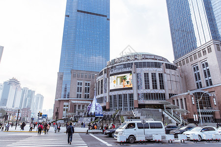 马路科技圣诞节商场马路圣诞树背景