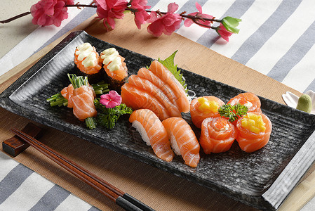 日本料理寿司三文鱼高清图片素材