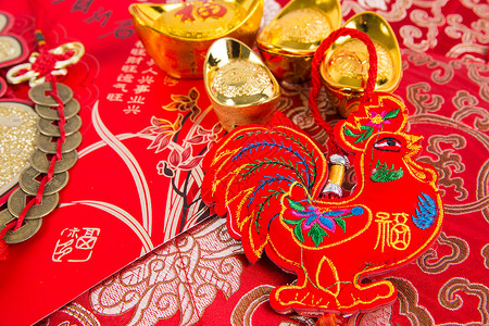 喜庆氛围春节鸡年挂饰高清图片