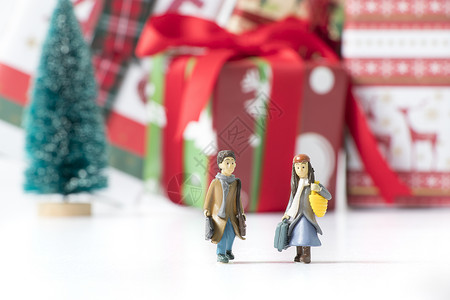 包装标贴素材新年圣诞一起旅行的情侣背景
