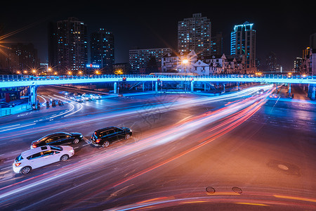 彩色公路城市车流夜景慢门拍摄背景
