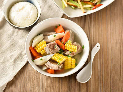清炖排骨汤大碗米饭背景图片