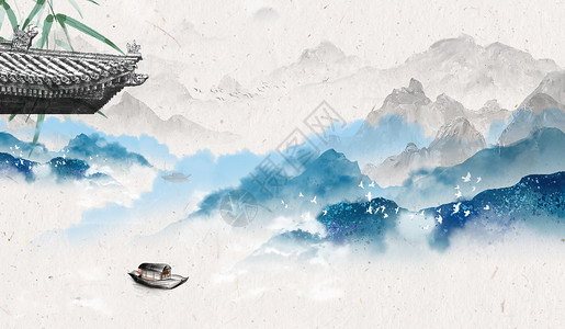 仿水墨画中国风水墨山水画背景设计图片