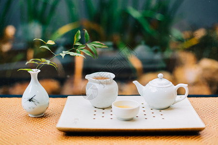 传统植物插画茶叶茶具茶室茶馆背景