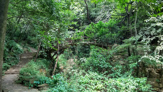 山水相映自然风景桥梁建筑背景图片