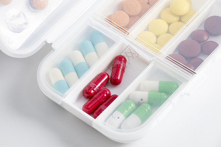 红白胶囊药品分装盒背景