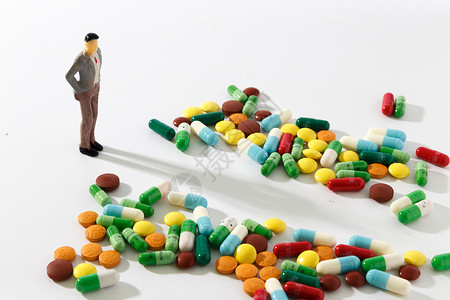 数字医学各种颜色彩色的药片和胶囊背景
