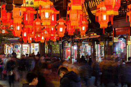 夜景人群中国新年春节灯会夜景背景