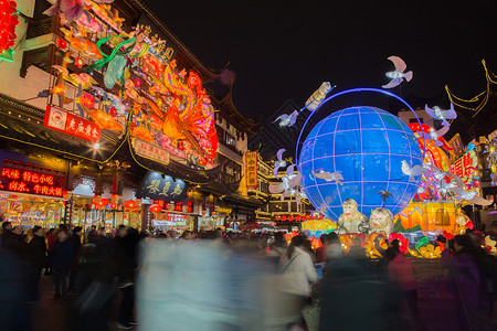 中国新年春节灯会夜景红灯笼高清图片素材