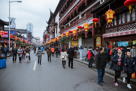 习俗赶年集上海豫园民俗灯笼喜庆过年背景