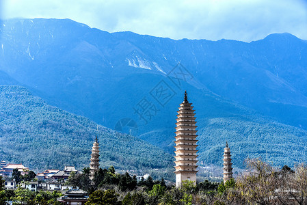 手绘大理古城云南大理下关洱海大理古城背景