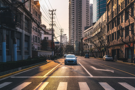 车道线城市街头拍摄背景